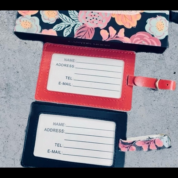 CANYON MOON || Wander - Leather Luggage Tag Duo in Floral Print ⭐️NIB⭐️ - Picture 1 of 7
